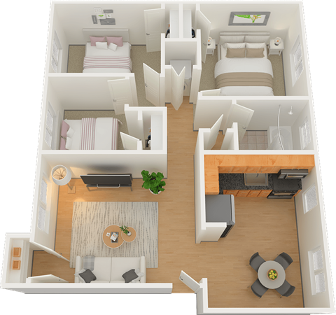 Floor plan for 3 beds, 1 bath, 1020 sqft